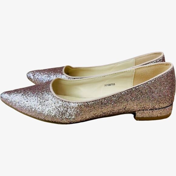 Forever 21 Rose Gold Pink Sparkle Glitter Pointed Toe Flats - Picture 7 of 10